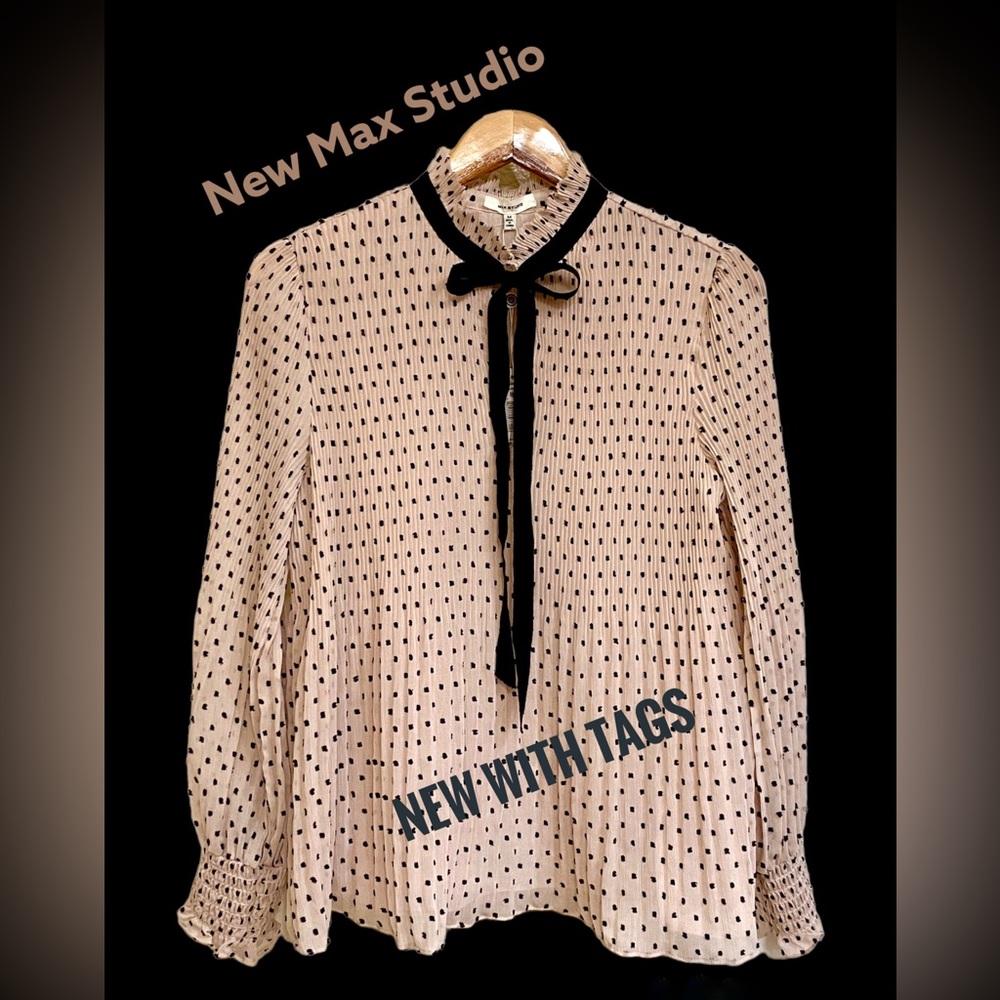 Beautiful Max Studio Blush & Black High Collared Blouse